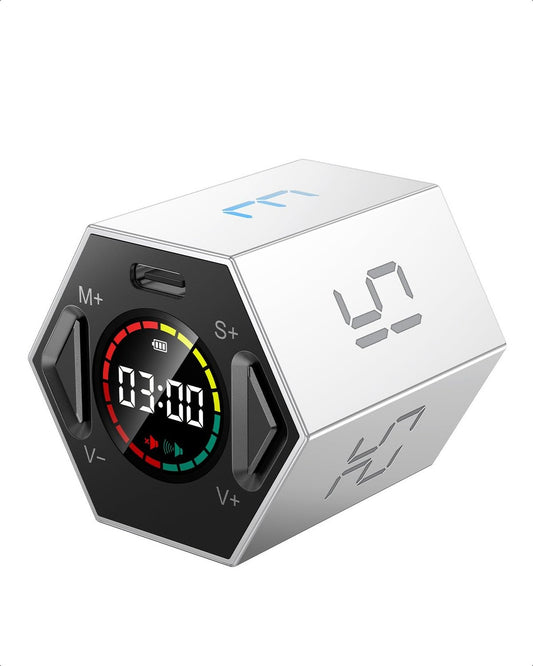Ticktime Pomodoro Timer Cube, Hexagon Productivity Timer, Pause & Resume, Sil...